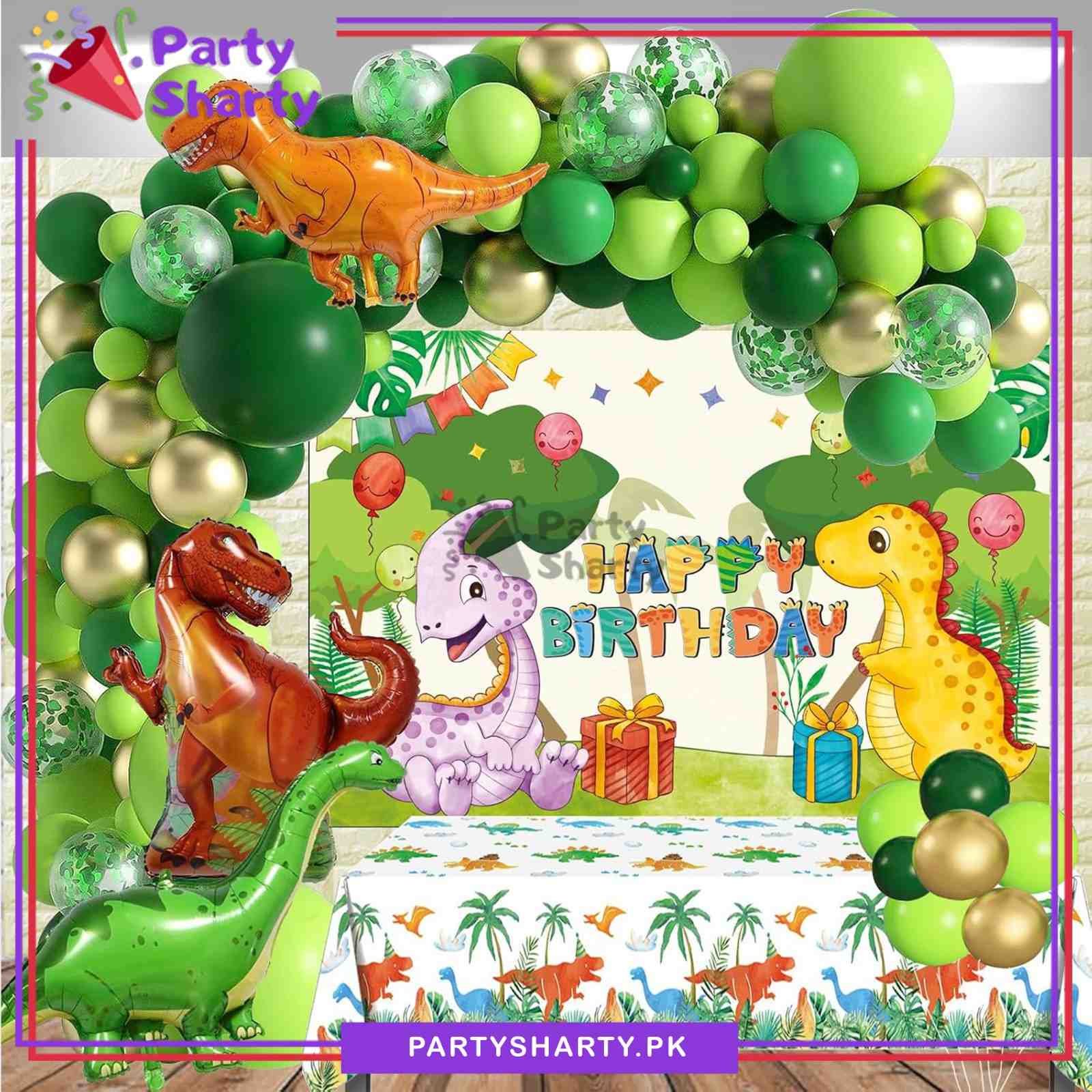 100pcs Happy Birthday Poster with Dinosaur Theme Balloons Set For Theme Decoration & Celebration