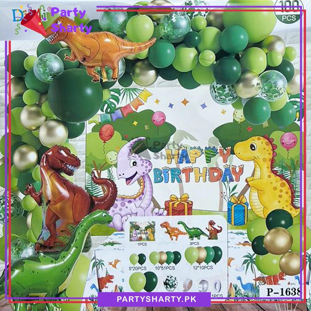 100pcs Happy Birthday Poster with Dinosaur Theme Balloons Set For Theme Decoration & Celebration - Image 2