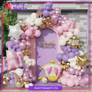 100pcs Princess Castle & Carriage Foil Balloons Garland Set For Princess Theme Decoration & Celebration