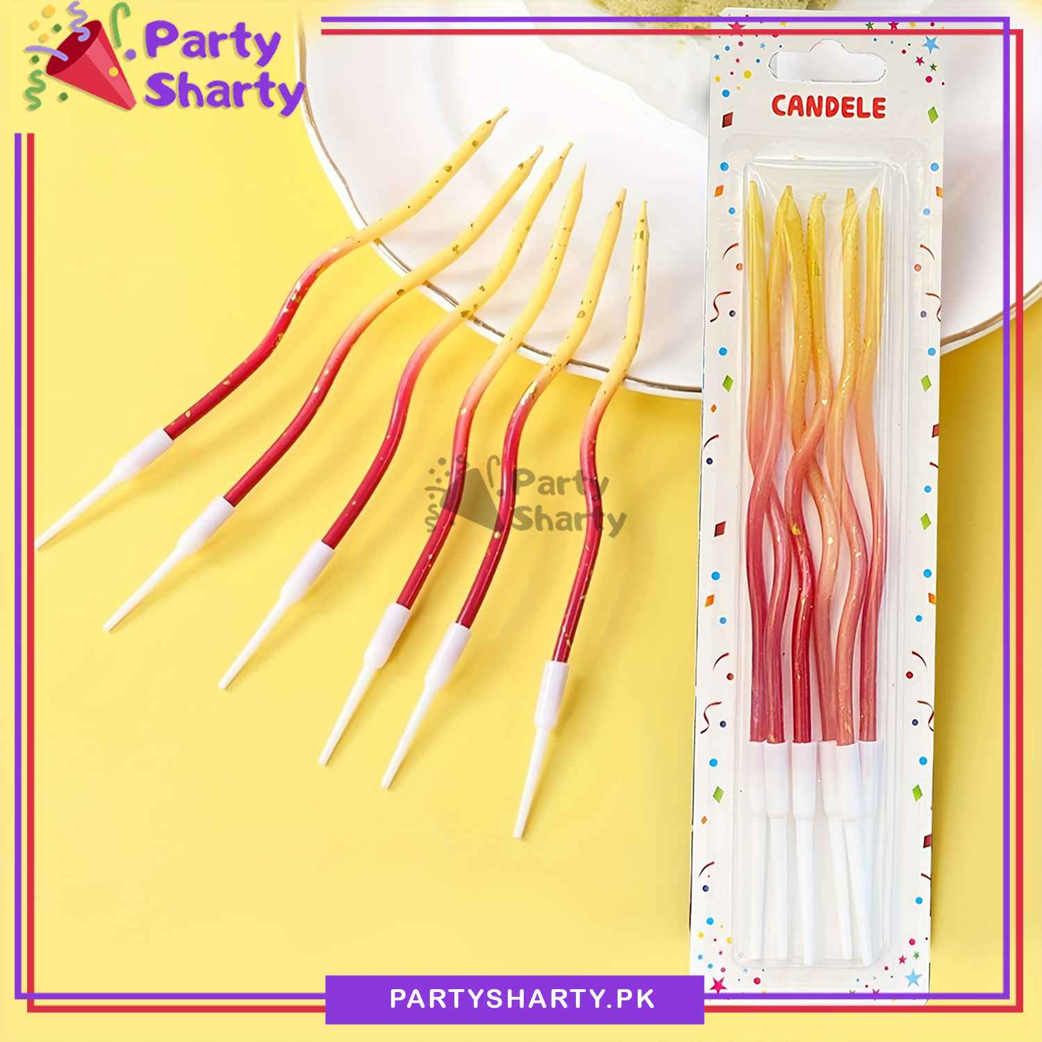 6pcs, Golden Point Splashing Ink Two-color Gradient Curved Birthday Cake Decoration Candles For Birthday, Wedding, Anniversary and Event Decoration - Image 9