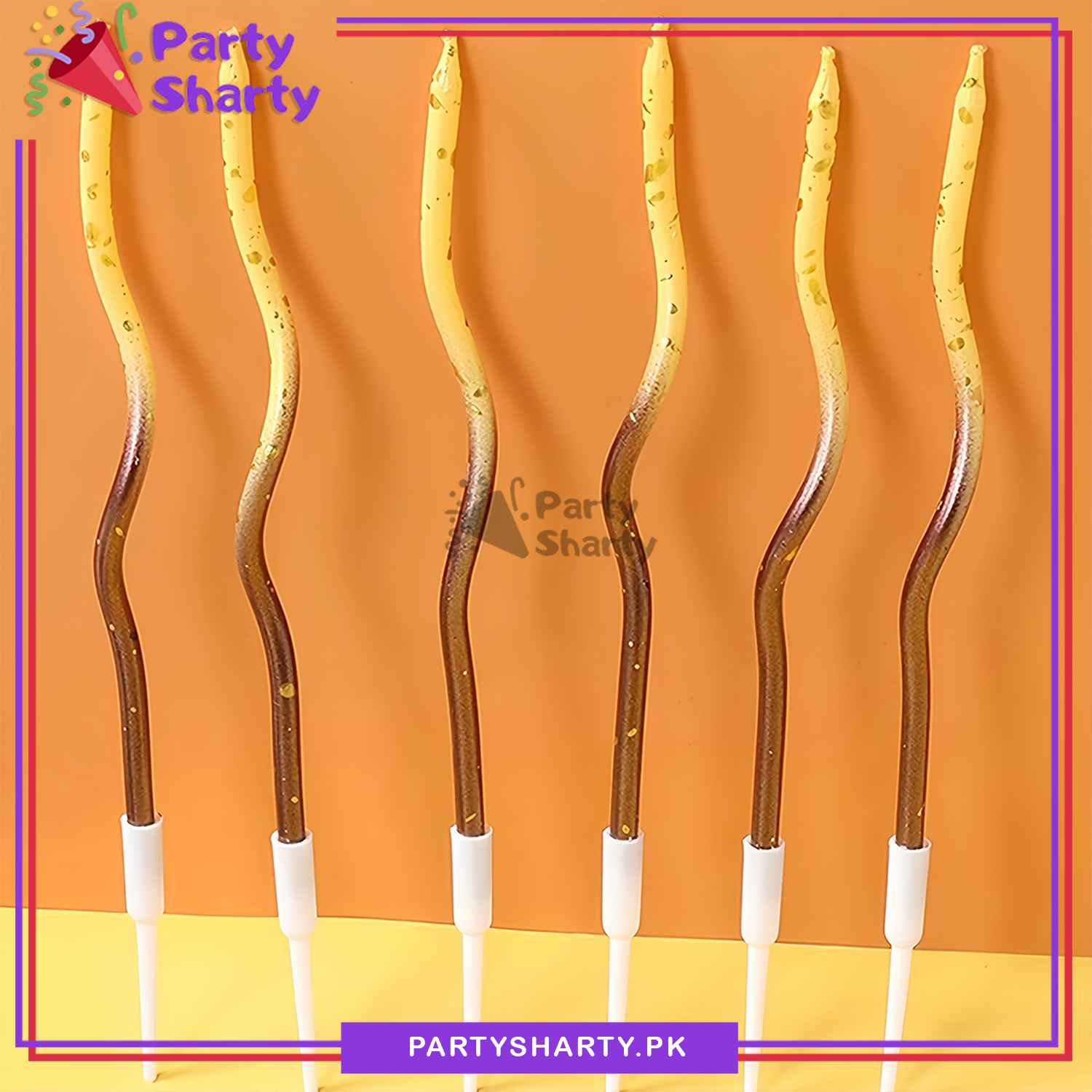 6pcs, Golden Point Splashing Ink Two-color Gradient Curved Birthday Cake Decoration Candles For Birthday, Wedding, Anniversary and Event Decoration - Image 5