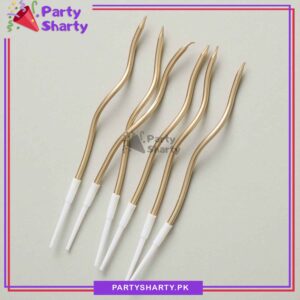 Champagne Gold Twisty Birthday Candles Set, Metallic Color Curly Candles Pack of 12