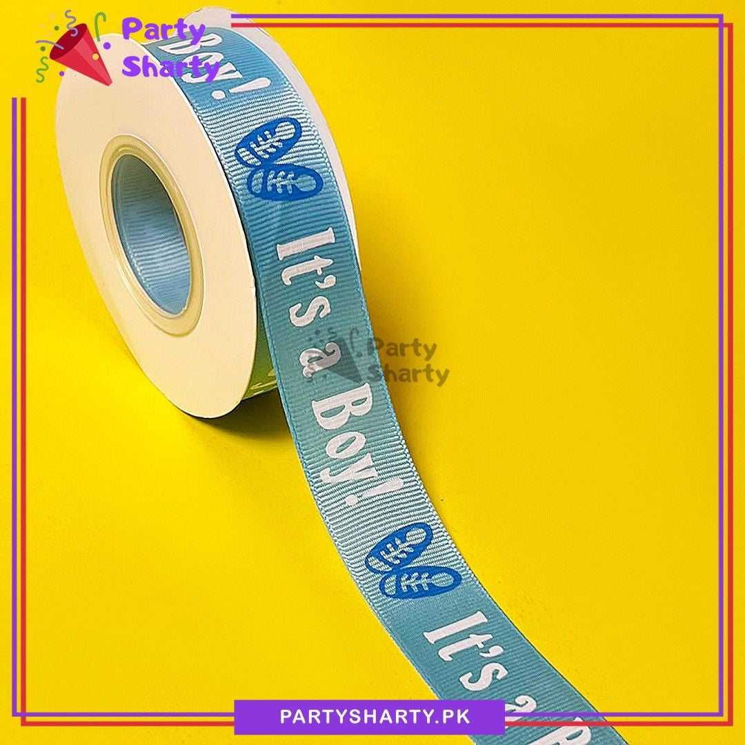 Imported It's a Boy Printed Lining Texture Light Blue Ribbons For Welcome Baby Gift Packing - Image 3