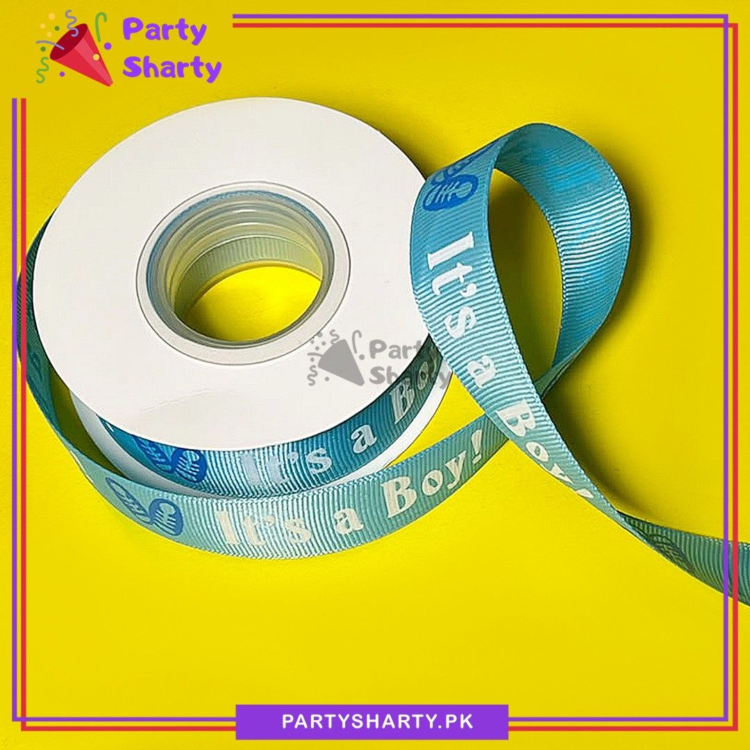 Imported It's a Boy Printed Lining Texture Light Blue Ribbons For Welcome Baby Gift Packing - Image 4
