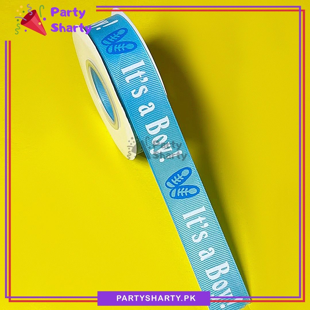 Imported It's a Boy Printed Lining Texture Light Blue Ribbons For Welcome Baby Gift Packing - Image 5