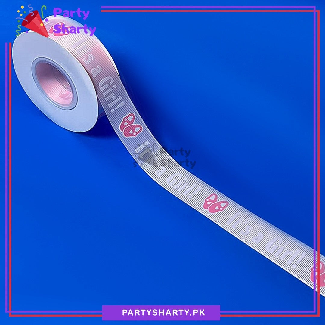 White It's a Girl Printed Pastel Pink Lining Texture Ribbon For Welcome Baby Gift Decorations