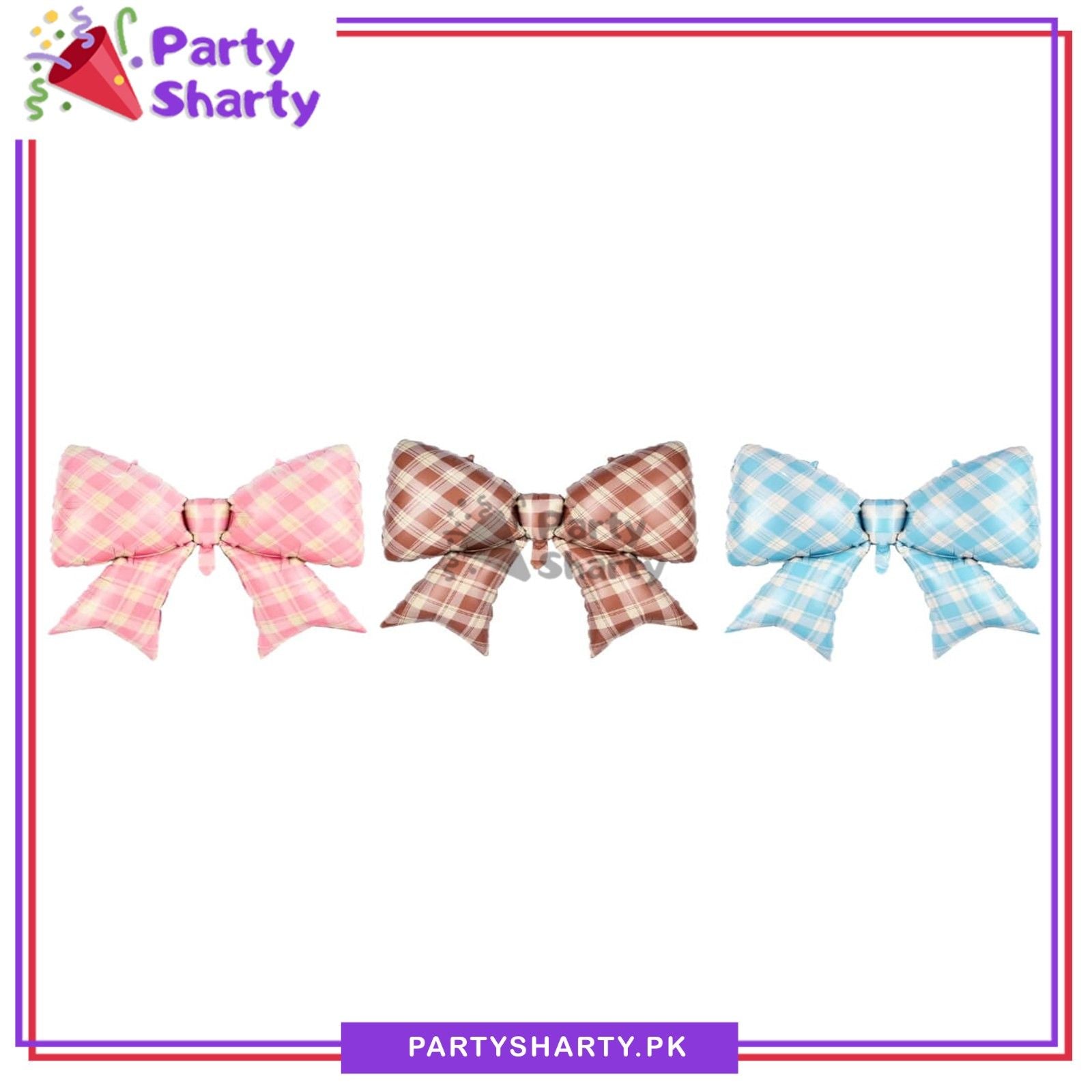 74x98cms Gingham Bow Foil Balloon For Party Decorations & Celebrations - Image 3