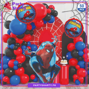 50pcs Spiderman Theme Balloon Garland Set For Theme Birthday Decoration and Celebration